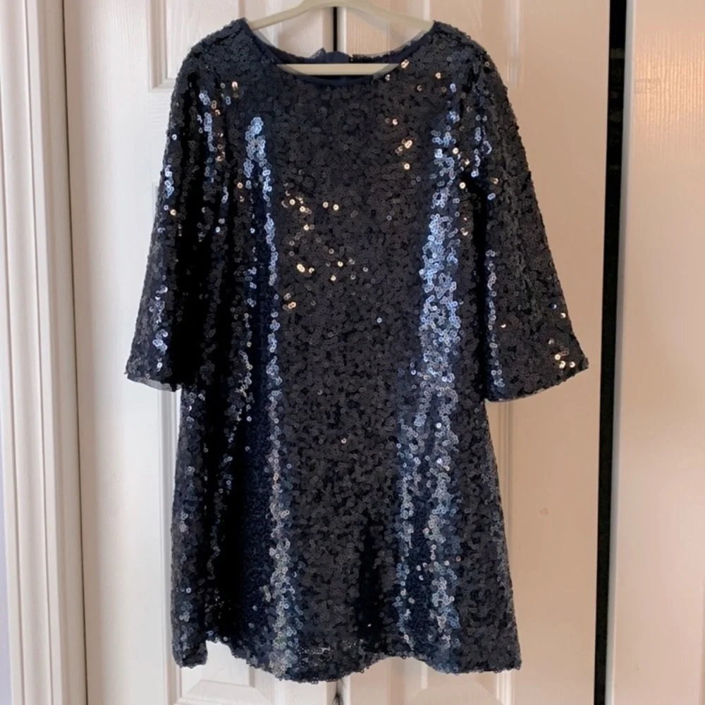 Gap Kids navy blue sequin‎ dress size L Christmas holidays formal sparkly